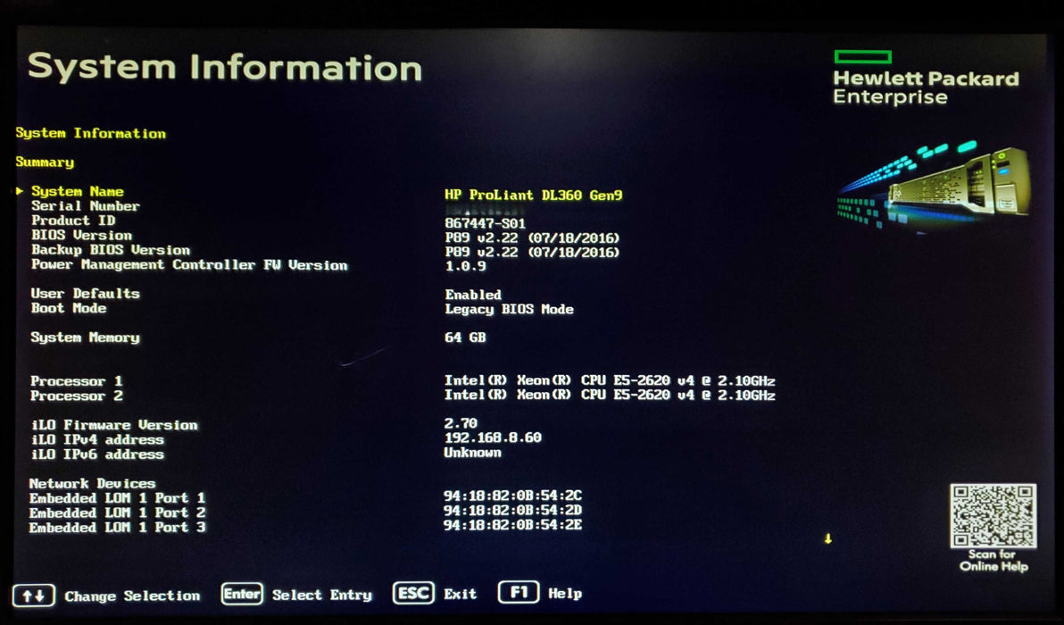 HP DL360 Gen9 2x Xeon E5-2620 v4 64GB DDR4 P440ar - No HDD