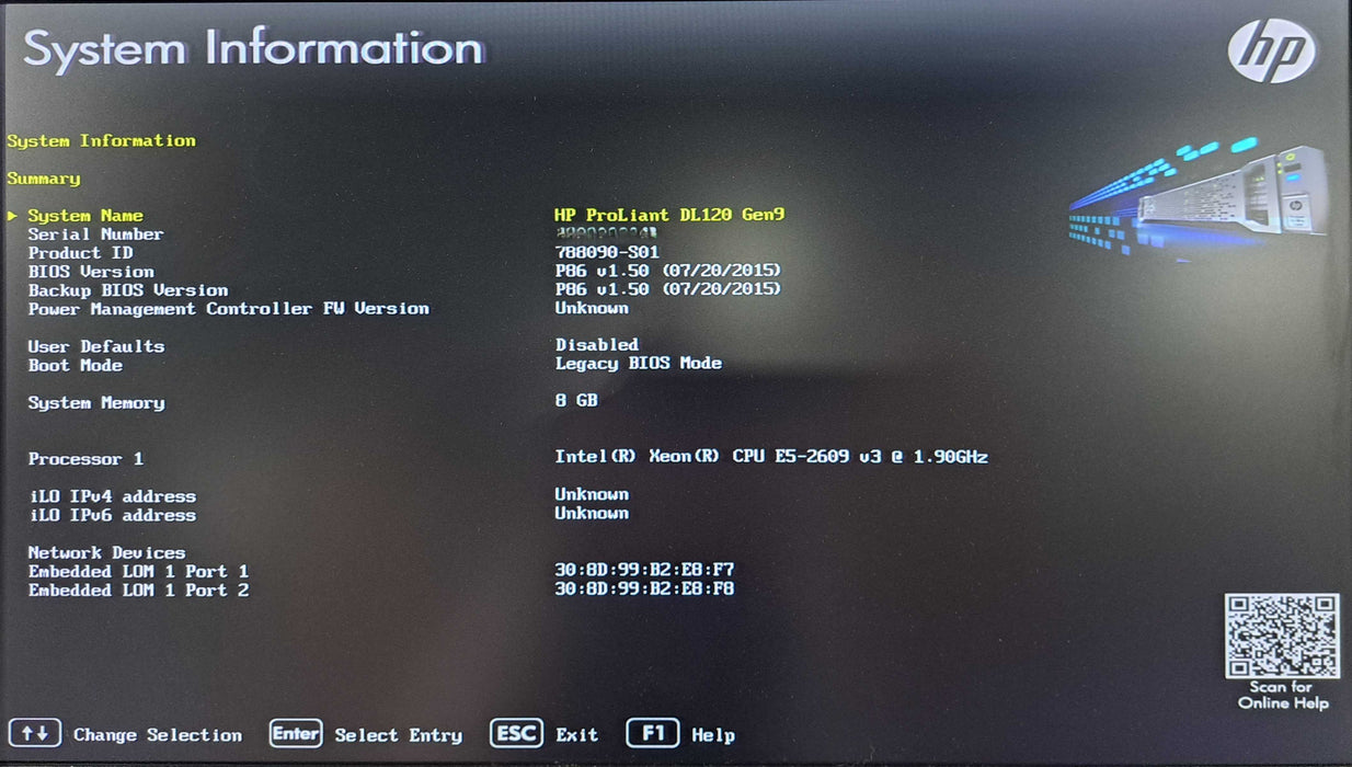HP ProLiant DL120 Gen9 1U | Xeon E5-2609 v3 1.90GHz, 8GB RAM, No RAID/HDD