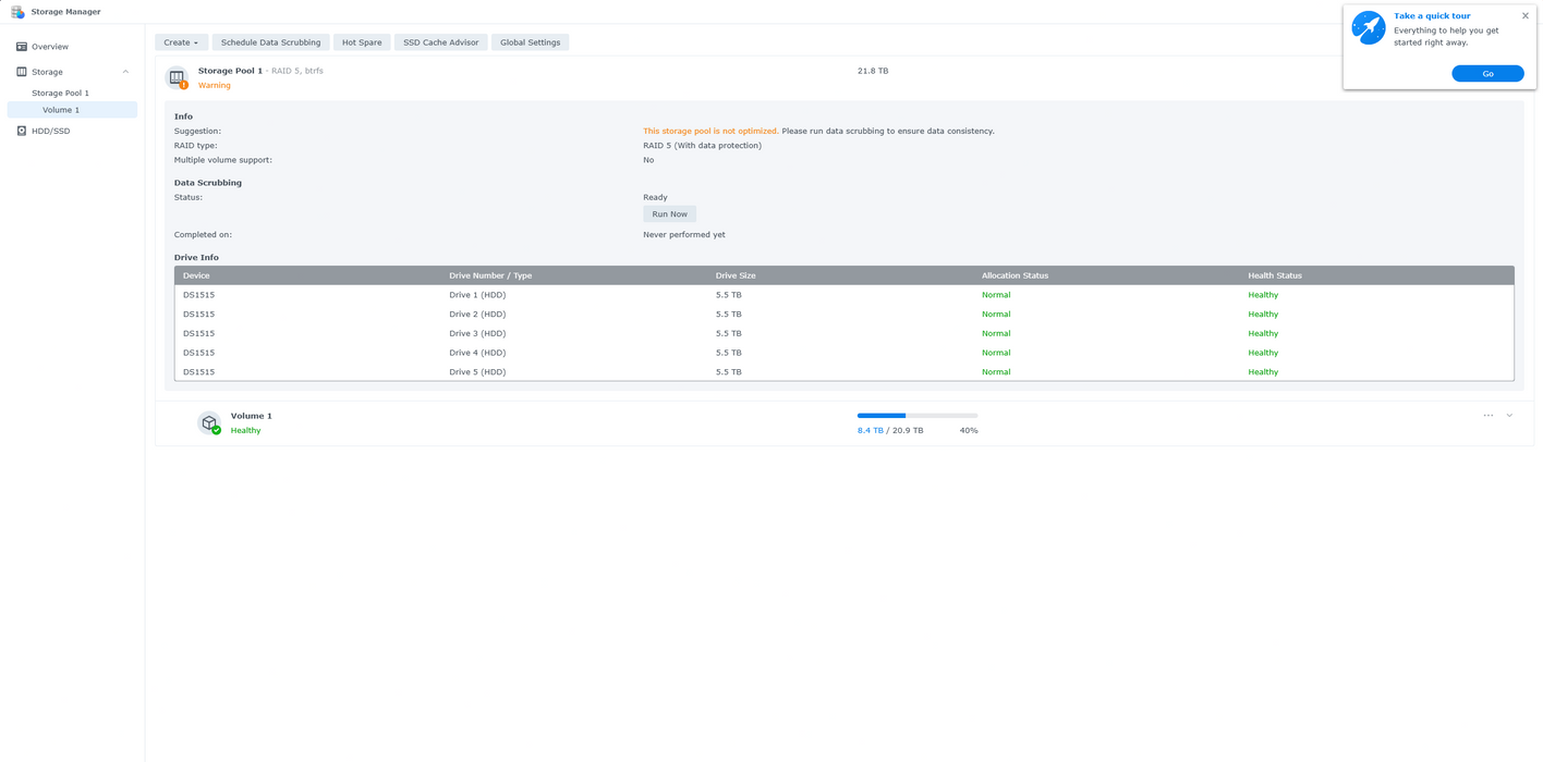 Synology DiskStation DS1515+ 5-Bay NAS w/ 5x6TB HDDs