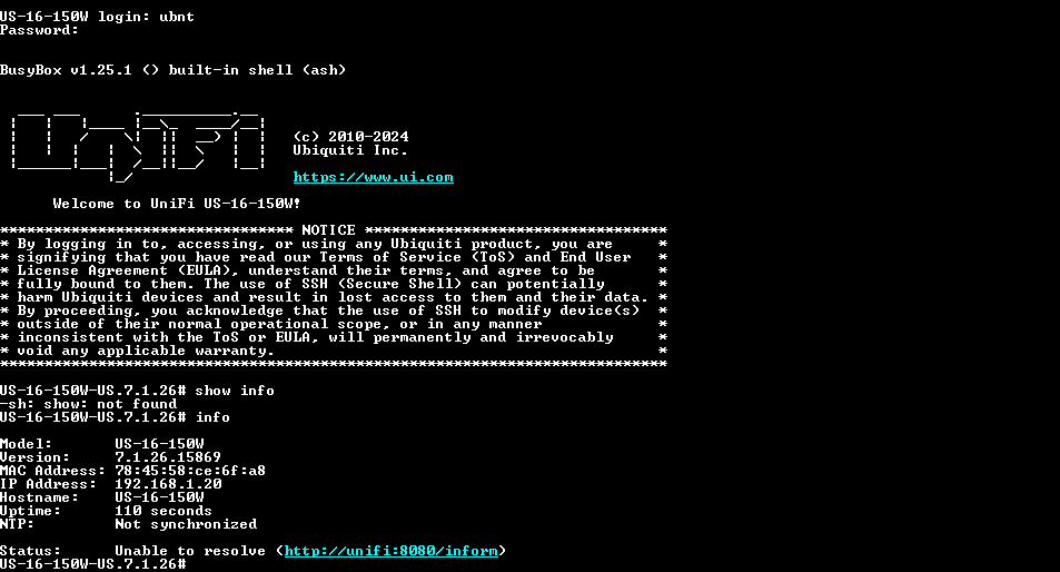 Ubiquiti UniFi Switch 16 150W US-16-150W 24 Port Gigabit PoE switch