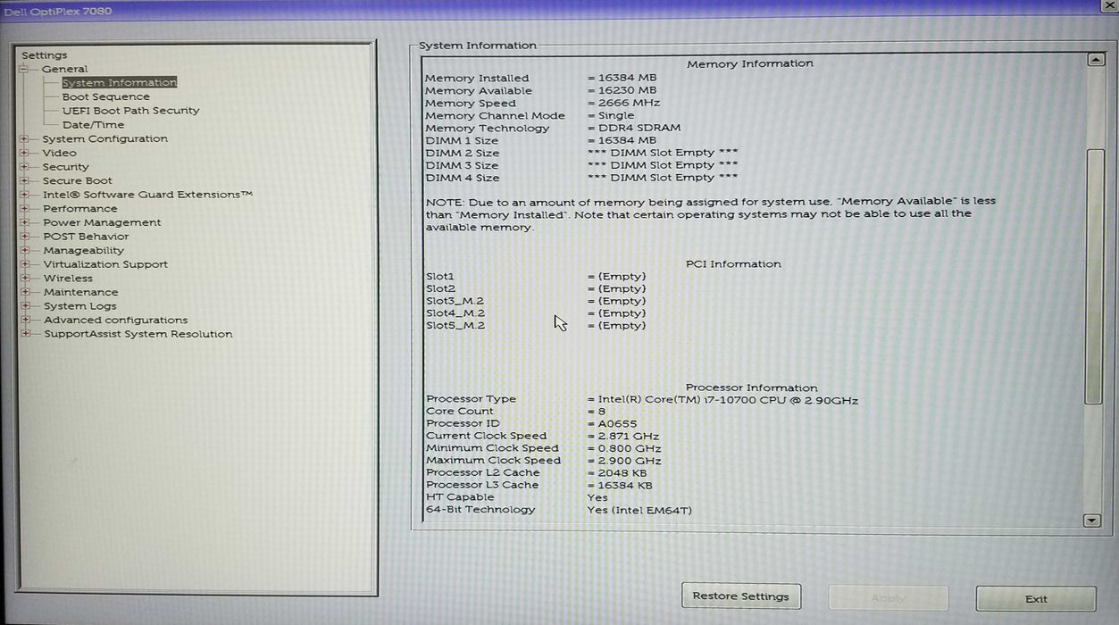 Dell OptiPlex 7080 SFF Intel i7-10700 CPU 2.90GHz 16GB RAM No HDD