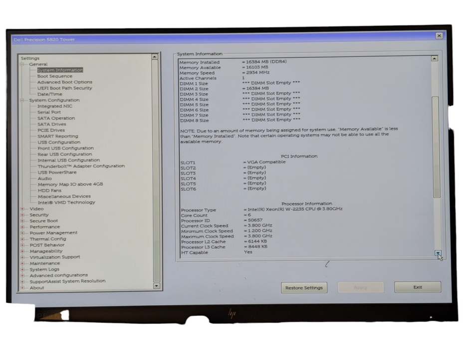 DELL Precision 5820 Intel Xeon W-2235 16GB RAM 256GB SSD   -