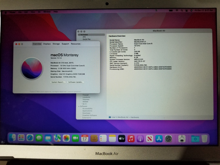 Apple MacBook Air 13" 2017 Dual Core i5, 8GB RAM, 256GB SSD *READ*