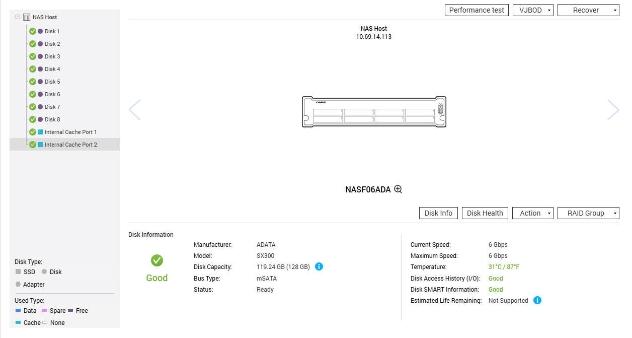 QNAP TVS-871U-RP 8-Bays NAS, i5-4590S, 8GB RAM, 8x 2TB HDDs & 2x128GB mSATA