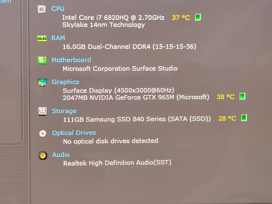 Microsoft Surface Studio Core i7-6820HQ, 16GB, 128GB, 28" GTX 965M, READ _