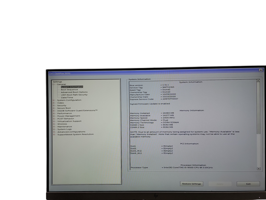 Dell Optiplex 3070 SFF i5 - 9500 @ 3.00GHz 16GB DDR4 Ram θ