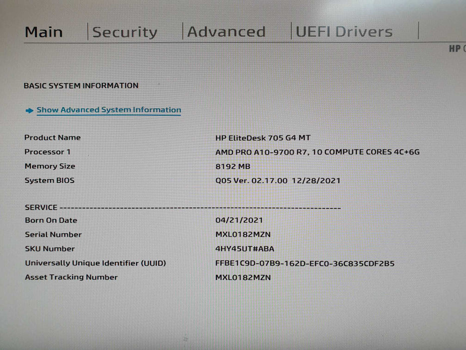 HP ELITEDESK 705 G4 MT AMD PRO A10-9700 R7 8GB RAM - No HDD Q