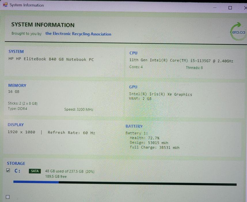 HP EliteBook 840 G8 i5-1135G7 @2.40GHz 16GB DDR4 256GB NVMe| READ!!  Lap200