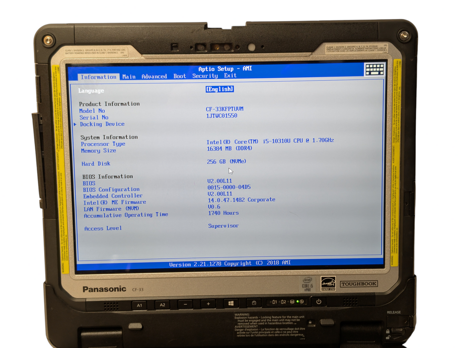 Panasonic CF-33 MK2 Rugged Intel Core i5-10310U 16GB RMA 256GB NVMe SSD  - Lap200