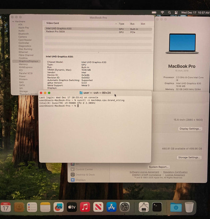 Apple MacBook Pro 15"  2019 i9-9880H 32GB 512SSD Radeon Pro 560X GPU  READ!