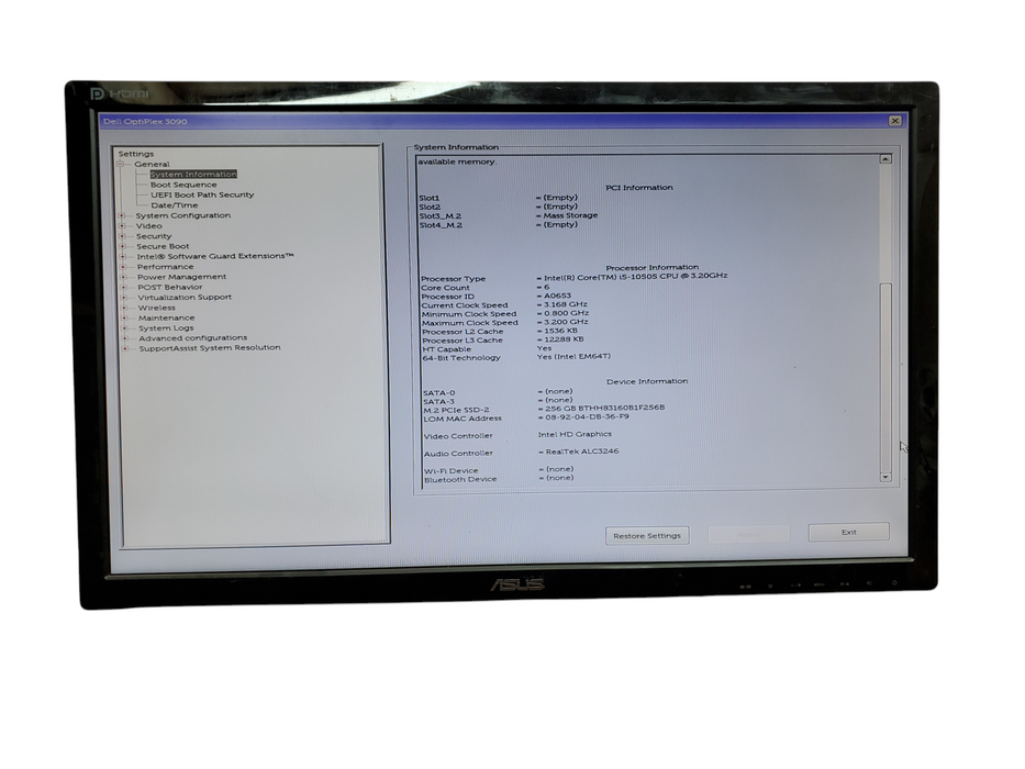 Dell Optiplex 3090, i5-10505@3.2GHz, 8GB DDR4, 256GB NVMe, no OS