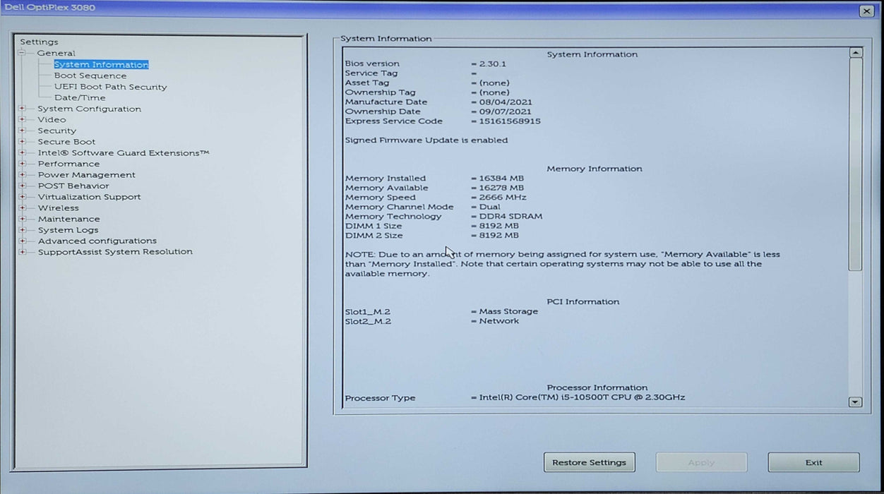Dell OptiPlex 3080 Micro, i5-10500T 2.30GHz, 16GB DDR4, 256GB NVMe, 90W PSU