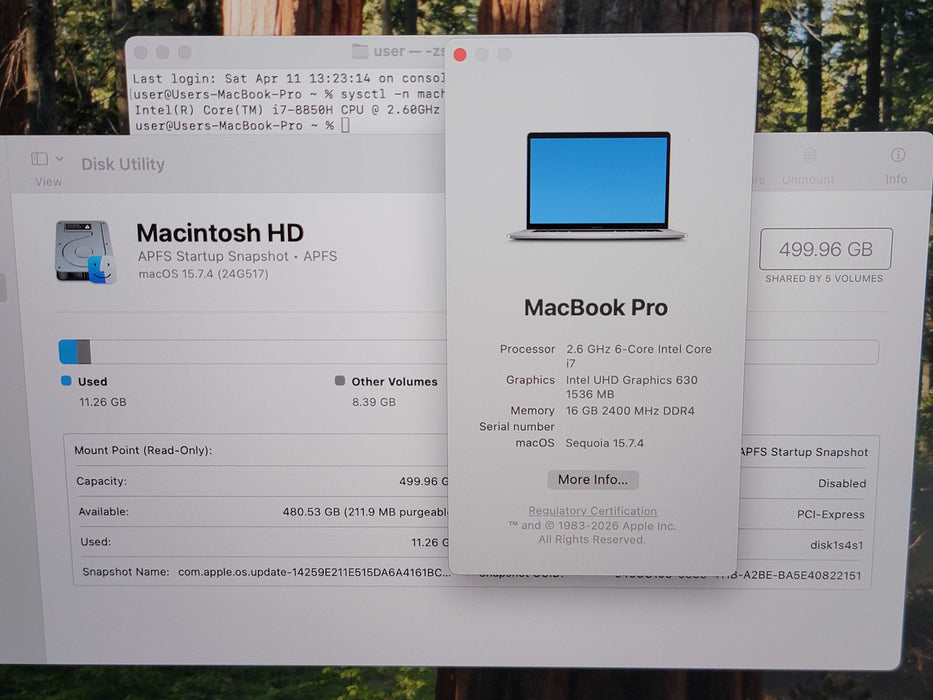 Apple Macbook Pro 2018 15" 6-Core i7-8850H @ 2.6GHz 16GB DDR4 500GB SSD GPU (