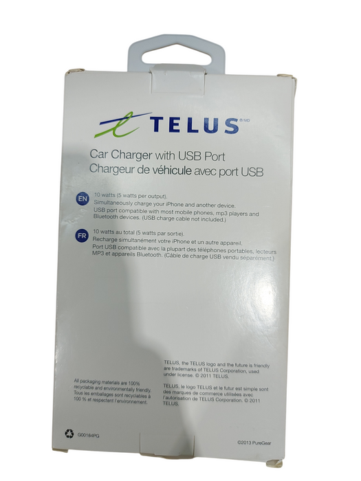 Telus 10W Micro-USB Wired Car Charger with Extra USB Port - G00186PG