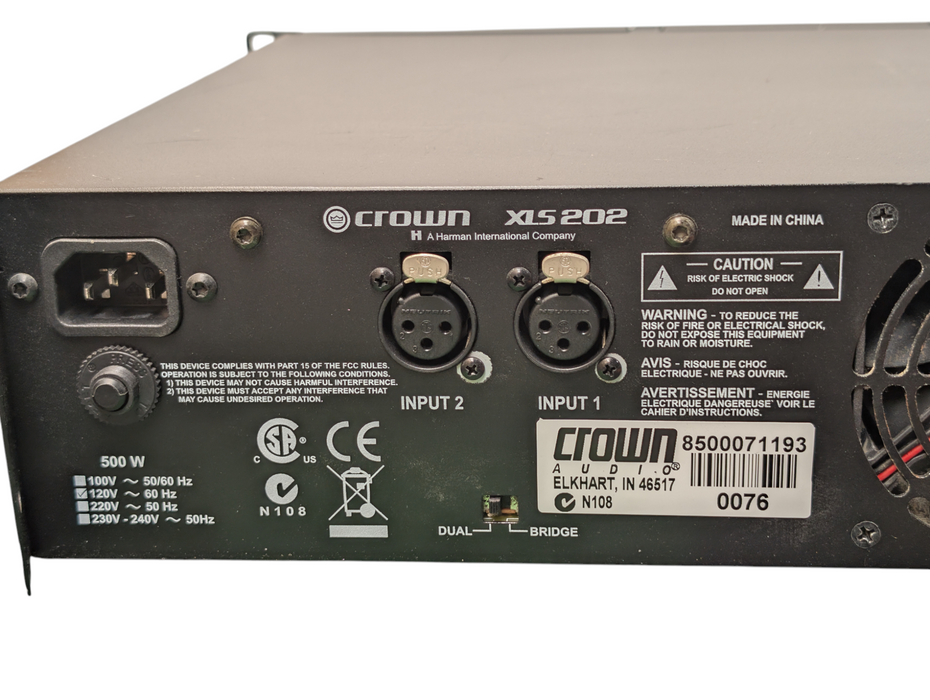 CROWN XLS 202 2 Channel Stereo Professional Power Amplifier  -