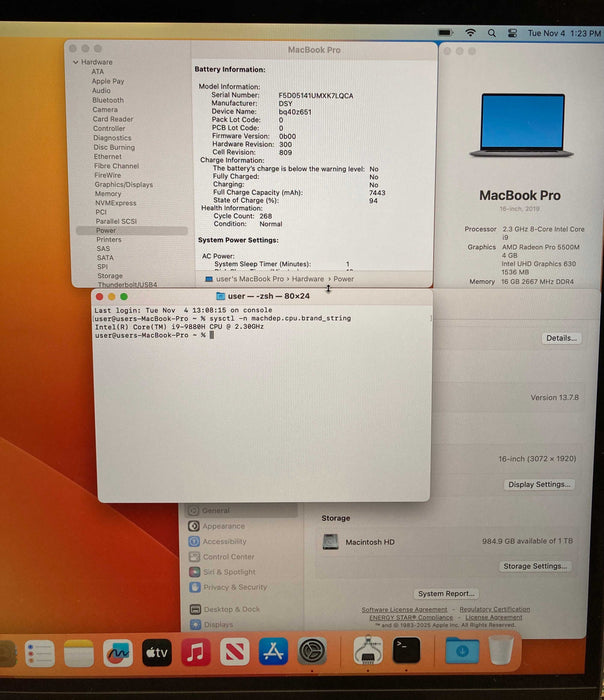 Apple MacBook Pro 16in 2019 i9 9880H Radeon PRO 5500 16GB RAM 1TB SSD READ