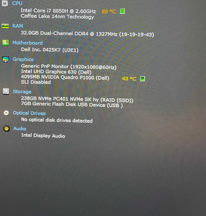 Dell Precision 7530 15' i7-8850H QUADRO P1000 4GB GPU 32GB RAM 256GB SSD  Lap200