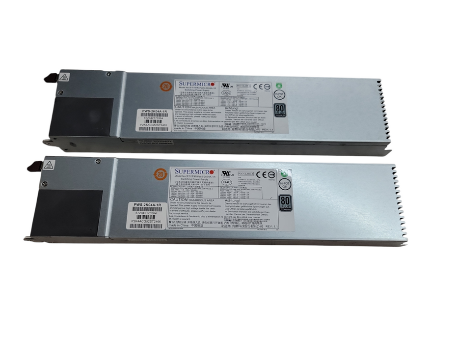 Lot of 2x - Supermicro PWS-2K04A-1R 2000W 1U Redundant Power Supply %