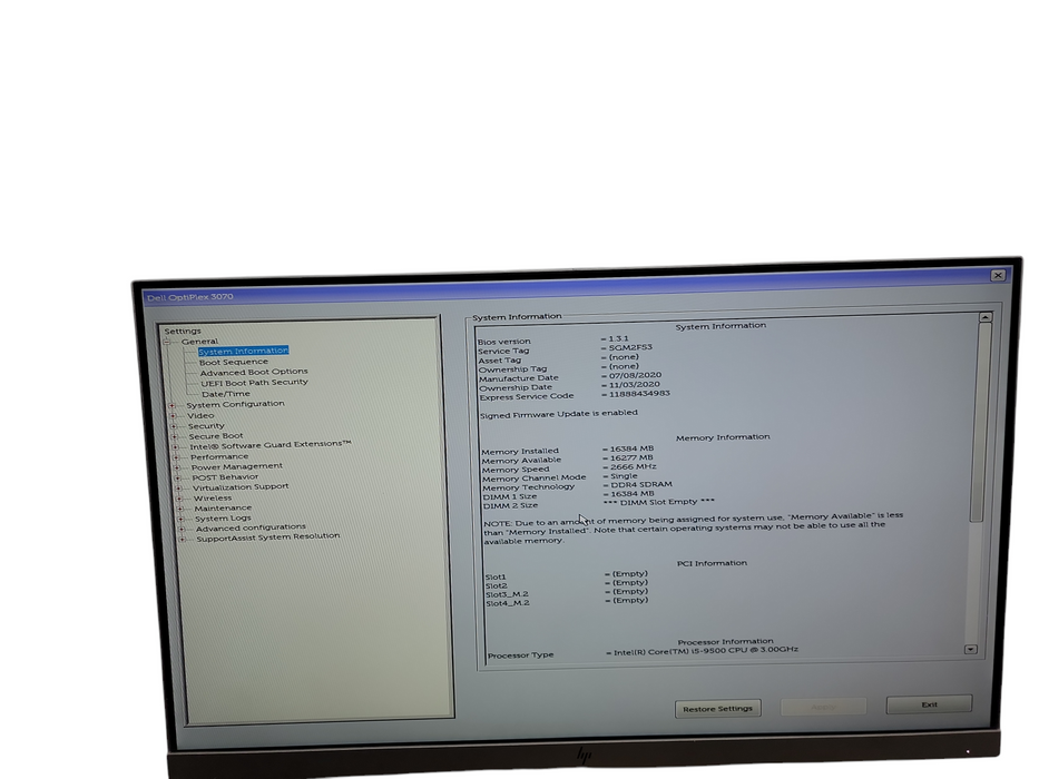 Dell OptiPlex 3070 SFF  i5 - 9500 @ 3.00GHz 16GB DDR4 Ram θ