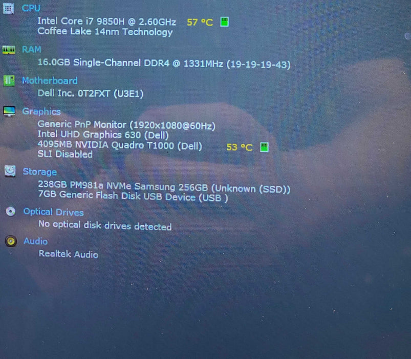 Dell Precision 7540 TOUCH i7-9850H QUADRO T1000 4GB GPU 16GB RAM 256GB SSD  Lap200
