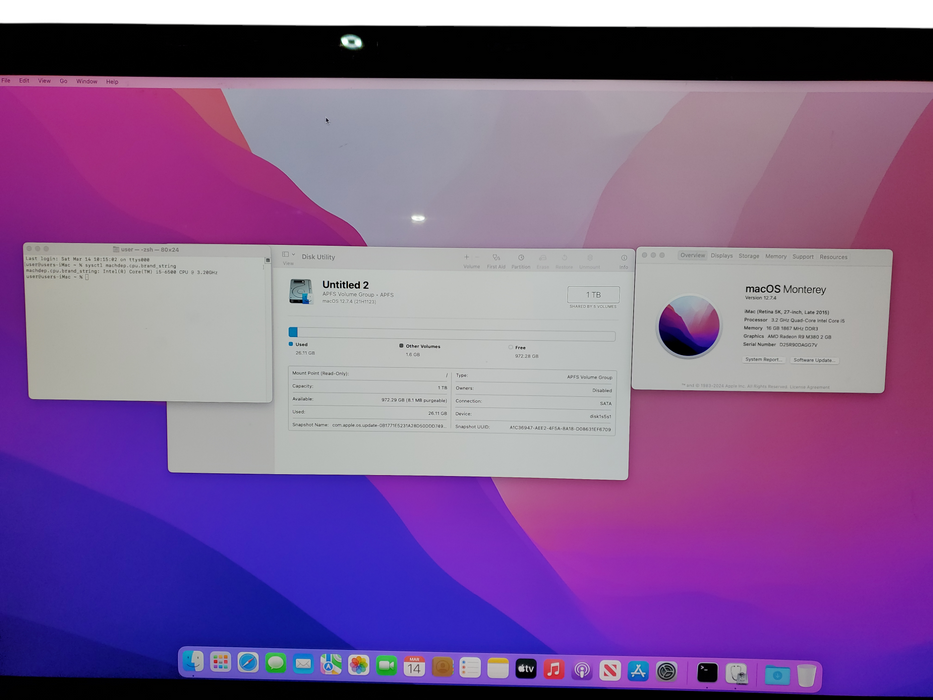 Apple iMac 27" Retina 5K 2015, i5-6500, 16GB RAM, 1TB HDD, macOS installed