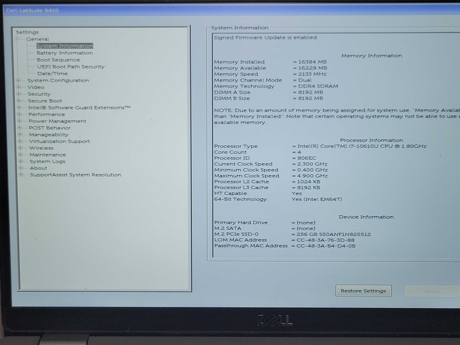 Dell Latitude 5410 Intel Core i7-10610U 1.80GHz 16GB DDR4 256GB NVMe _ Lap200