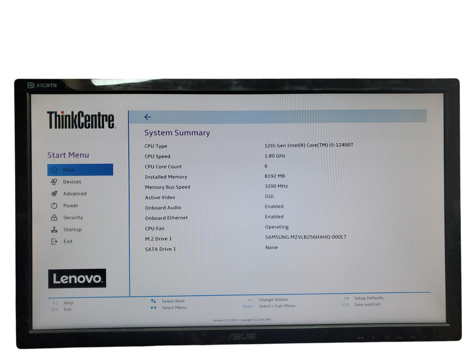 Lenovo ThinkCentre M70q Gen 3, i5-12400T, 8GB PC4, 256GB NVMe, No OS