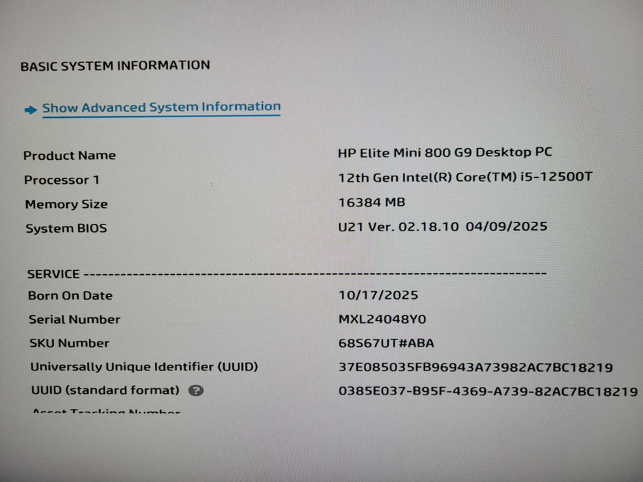 HP Elite Mini 800 G9 Desktop | Intel i5-12500T, 16GB DDR5, 256GB NVMe !
