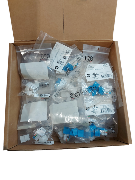 Box of Cat5e 90 Keystone Jack White and Blue - 30 Pcs