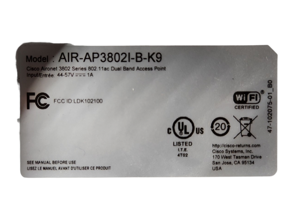 Cisco AIR-AP3802I-B-K9 Wireless Access Point, Factory Reset