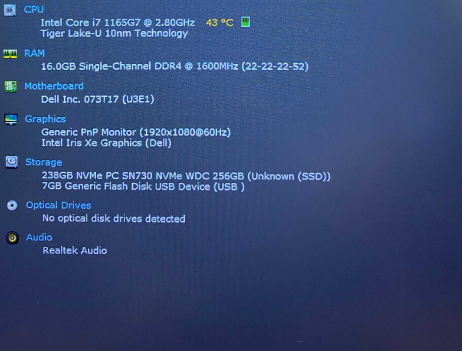 Dell Latitude 5520 TOUCH Core i7-1165G7@2.80GHz 16GB RAM 256GB SSD  Lap200