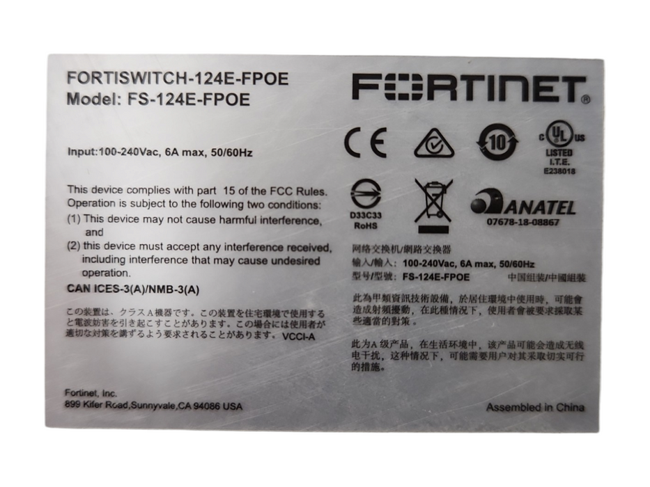 Fortinet FortiSwitch 124E-FPOE Managed Ethernet Switch, FS-124E-FPOE