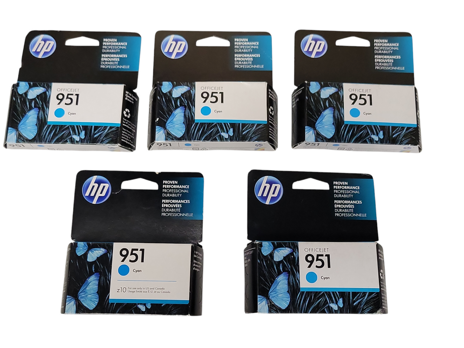 Lot of 5x new HP OfficeJet 951 Cyan ink cartridges _