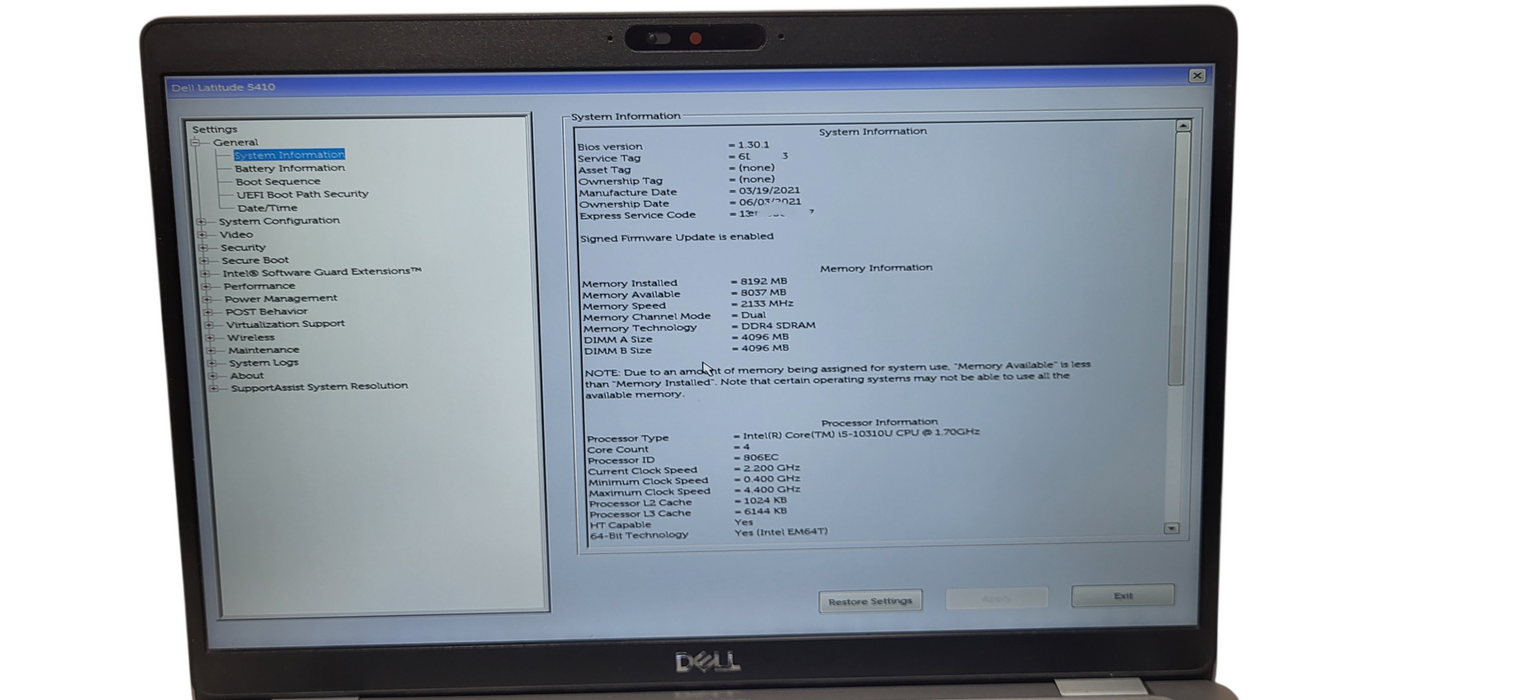 Dell Latitude 5410 i5-10310U | 8GB DDR4 |256GB NVME  Lap200