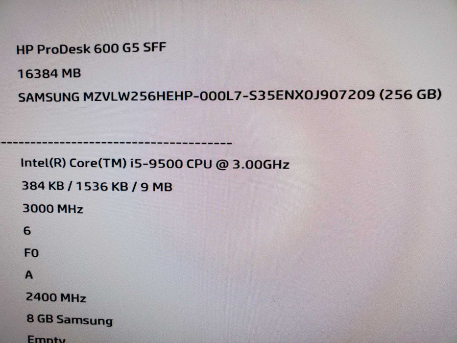 HP ProDesk 600 G5 SFF i5 9500 3.0Ghz 16GB DDR4 RAM 256GB NVMe NO OS