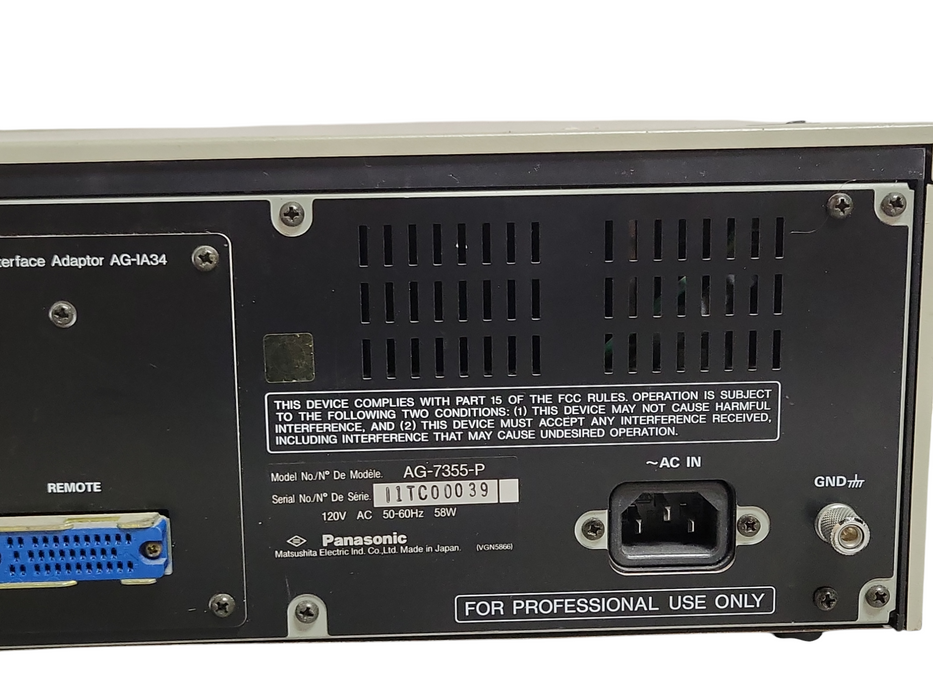 Panasonic AG-7355-P Video cassette Recorder, READ _