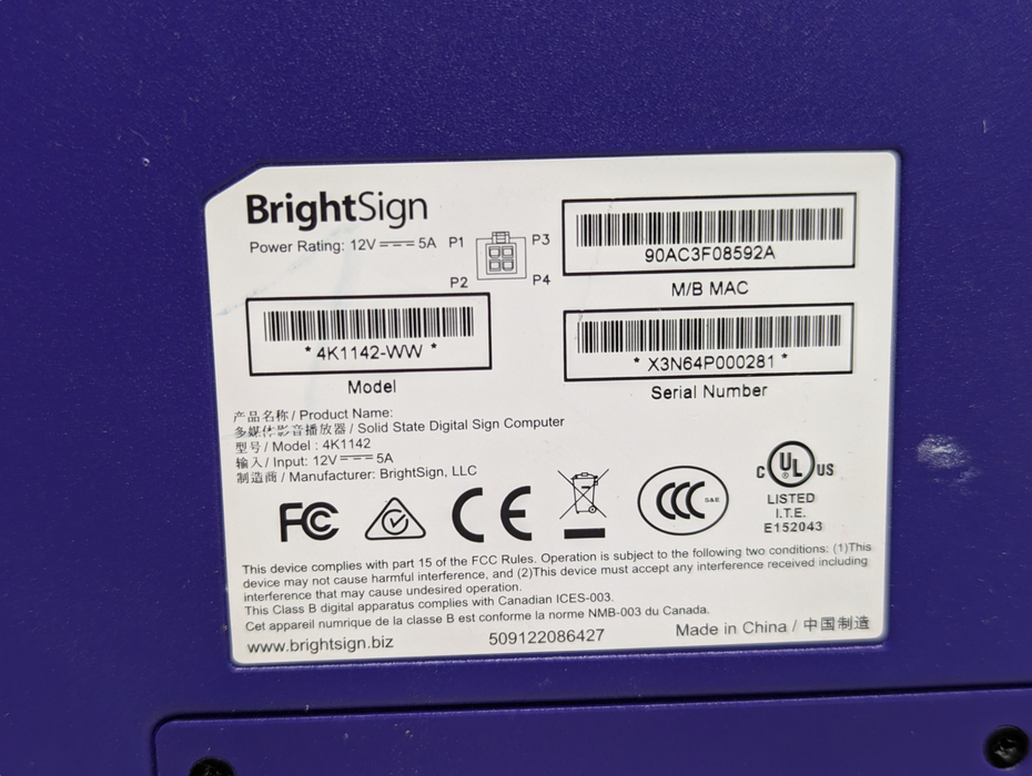 BrightSign 4K 4K1142 Digital Signage Player  -