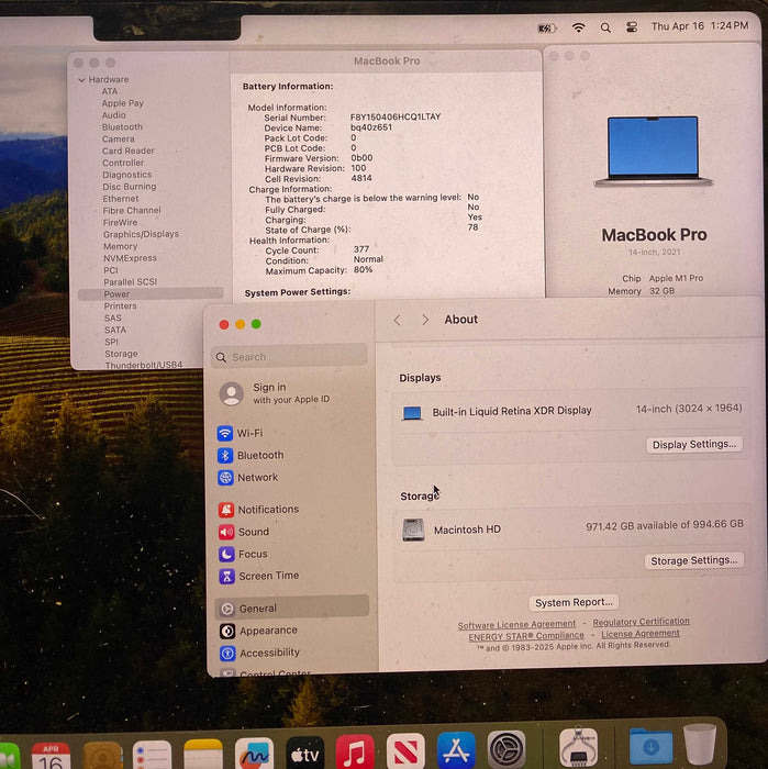Apple MacBook Pro 14 " 2021 M1 Pro 32GB RAM 1TB SSD No Power Adapter