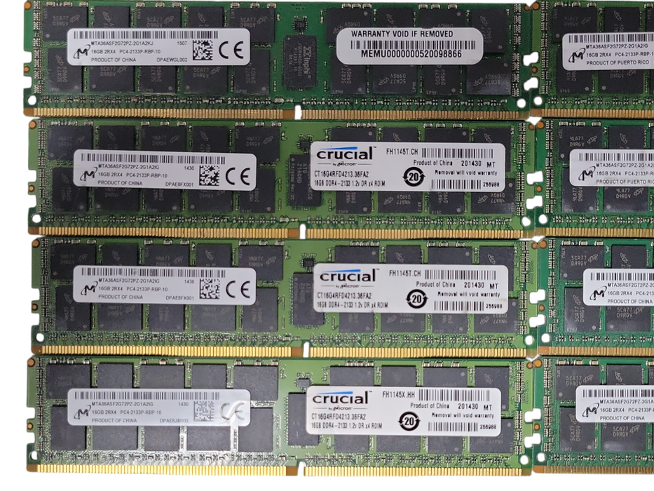 Lot of 8x Micron 16GB 2Rx4 PC4-2133P-R DDR4 Server RAMs _