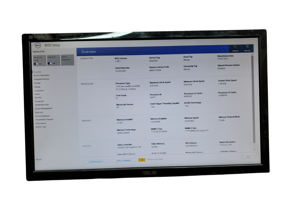 Dell Optiplex 5090, i7-11700T, 16GB DDR4, 256GB NVMe, no OS