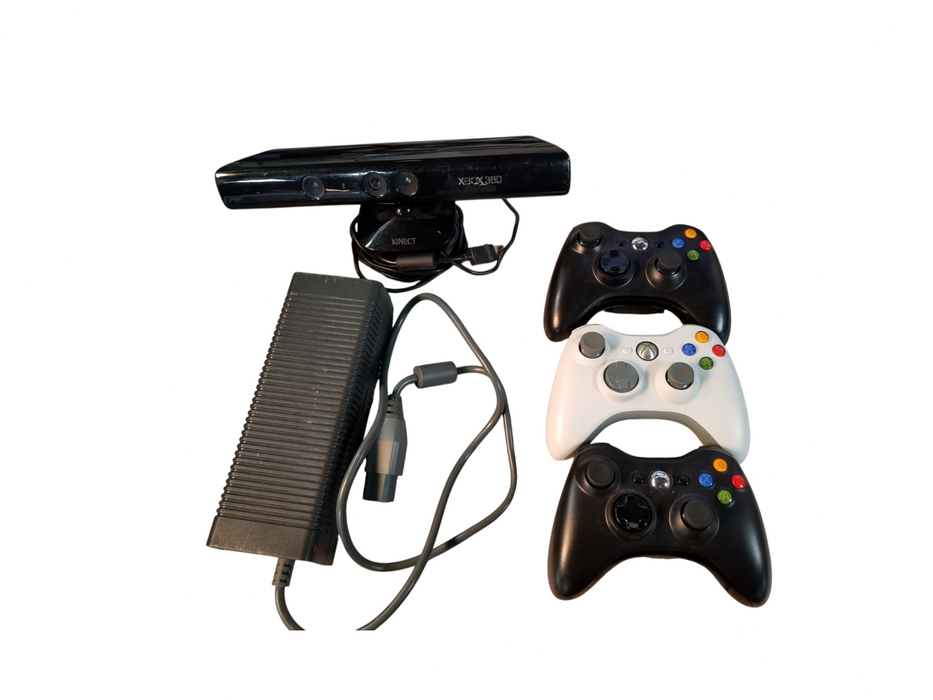 Microsoft Xbox 360 + 3 Wireless Controllers + Kinect Camera W/ All adapters