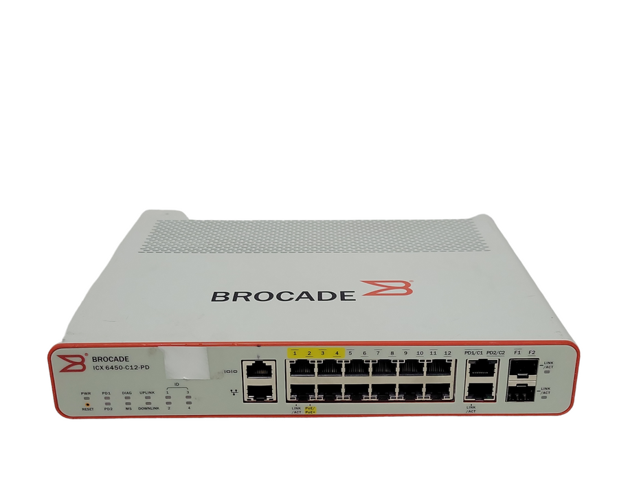 BROCADE ICX6450-C12-PD 12-port 1 GbE compact switch (4x PoE+), 2x100 Mbps _