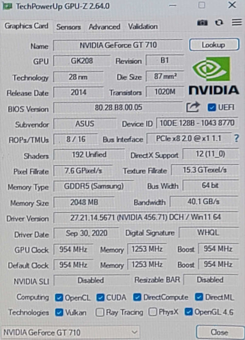 ASUS GeForce GT 710-4H-SL-2GD5- 2GB Graphics Card - 4x HDMI