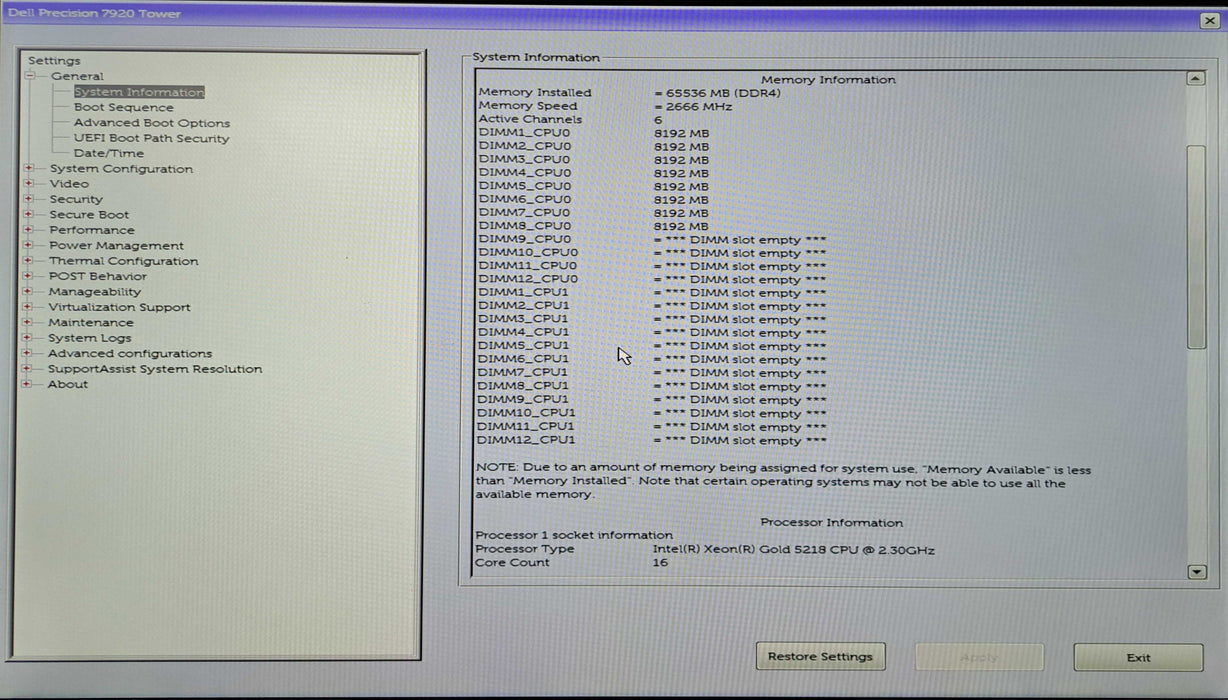 Dell Precision 7920 | Xeon Gold 5218 @2.30GHz, 64GB DDR4, P620, No HDD )