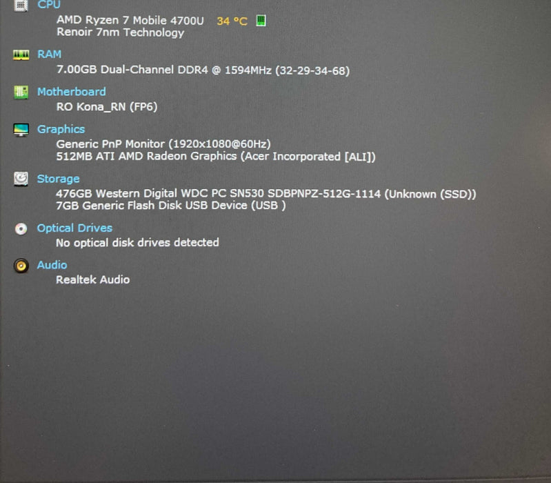 Acer SWIFT SF314-42 AMD Ryzen 7 4700U 8GB RAM 512GB SSD  Lap200