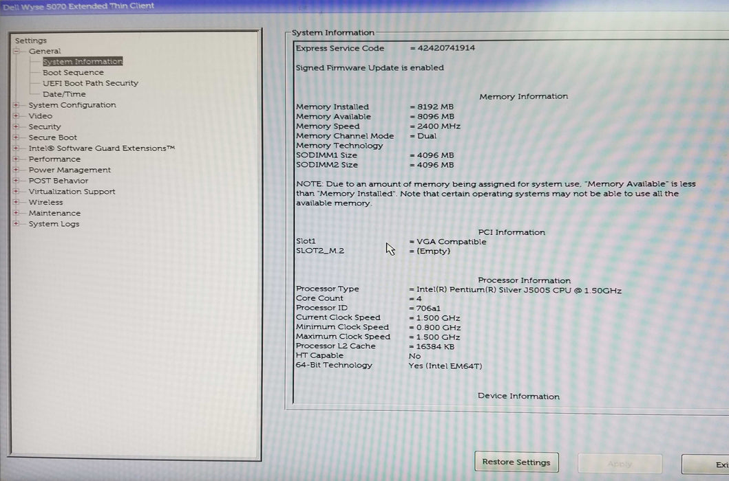 Dell Wyse 5070 Thin Client Intel Pentium Silver CPU 1.50GHz 8GB RAM  Q