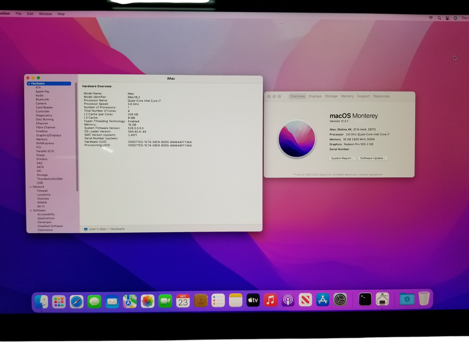 Apple iMac 21.5" Retina 4K 2017 Intel Core i7 3.6GHz 16GB RAM 250GB SSD