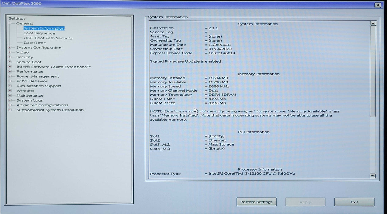 Dell OptiPlex 3090 SFF, i3-10100 3.60GHz, 16GB DDR4, 256GB NVMe