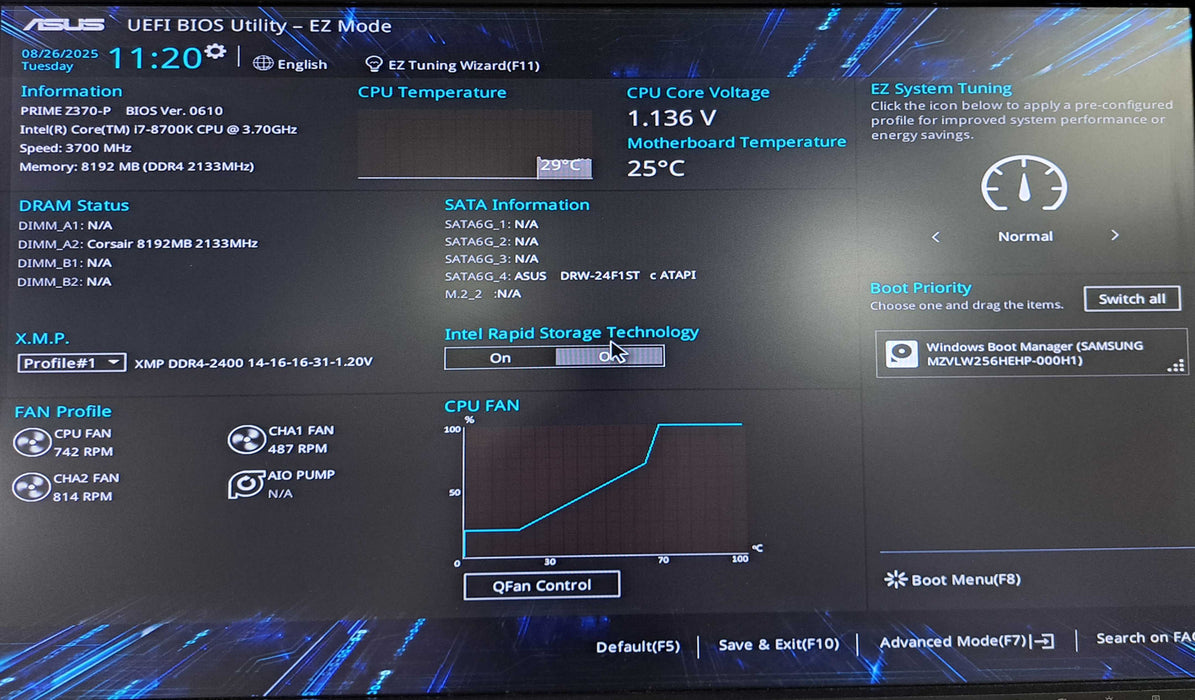 Custom PC | Asus Z370-P w/ Intel i7-8700K @3.70GHz, 8GB DDR4, 256GB NVMe