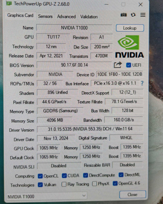 NVIDIA Quadro T1000 4GB GDDR6 Graphics Card | 4x Mini DP Full Height )